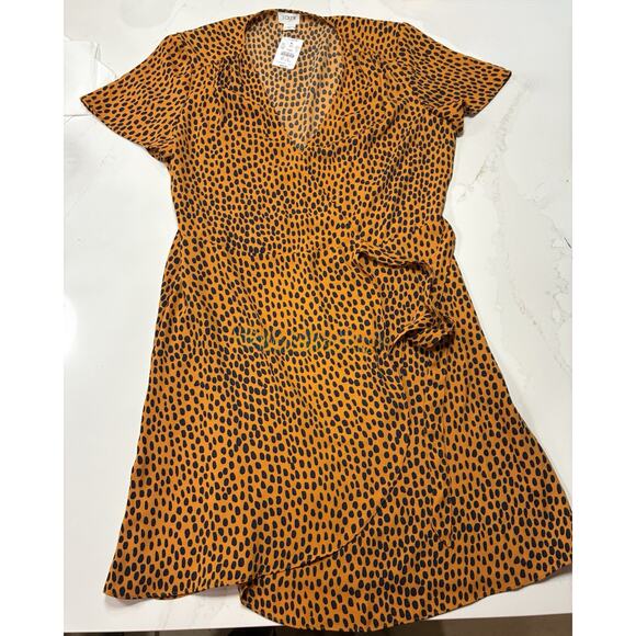 NWT J Crew Women Gold Size 10 Animal Print Short Sleeve Drapey Twill Wrap - Picture 3 of 4